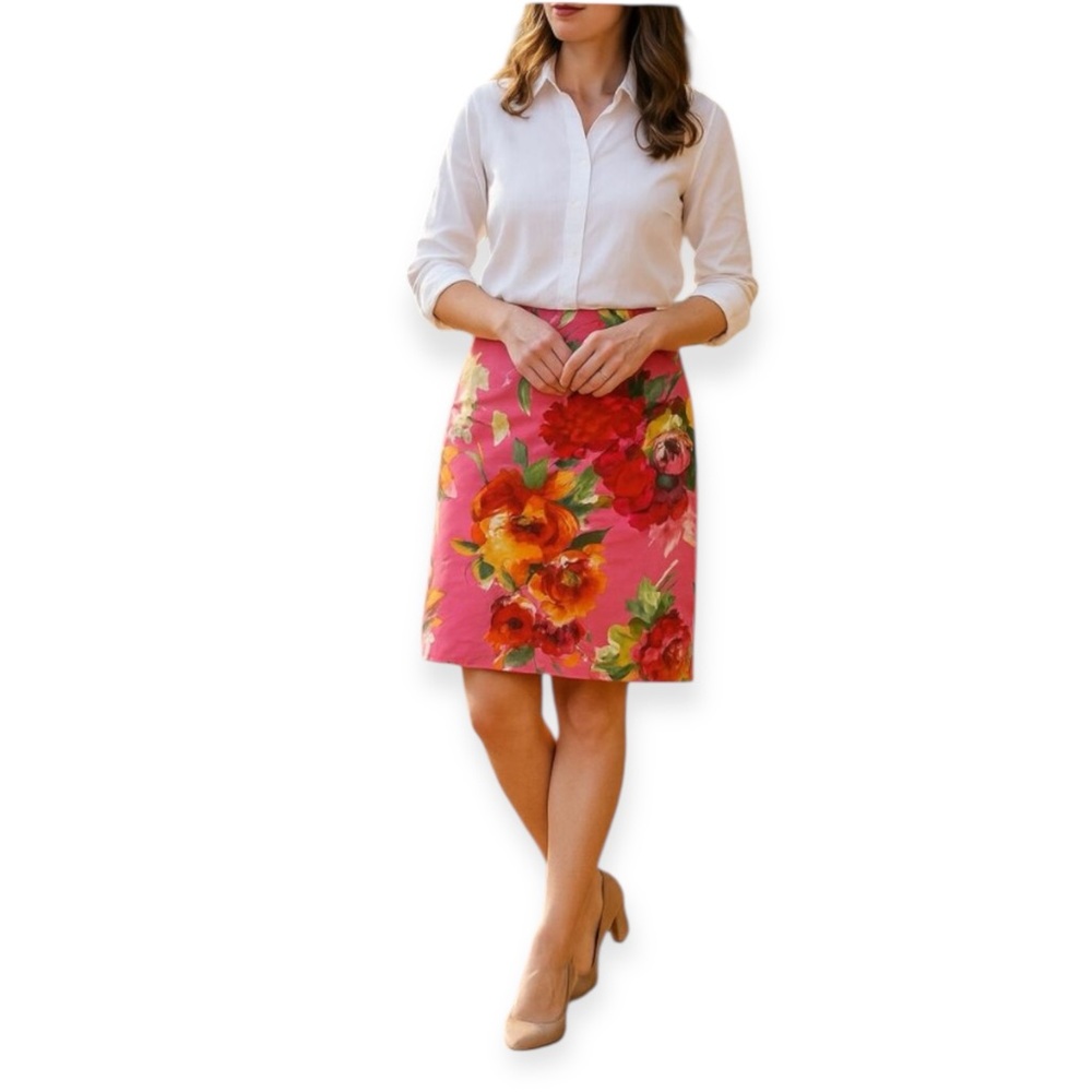 Talbots Pink Floral Pencil Skirt